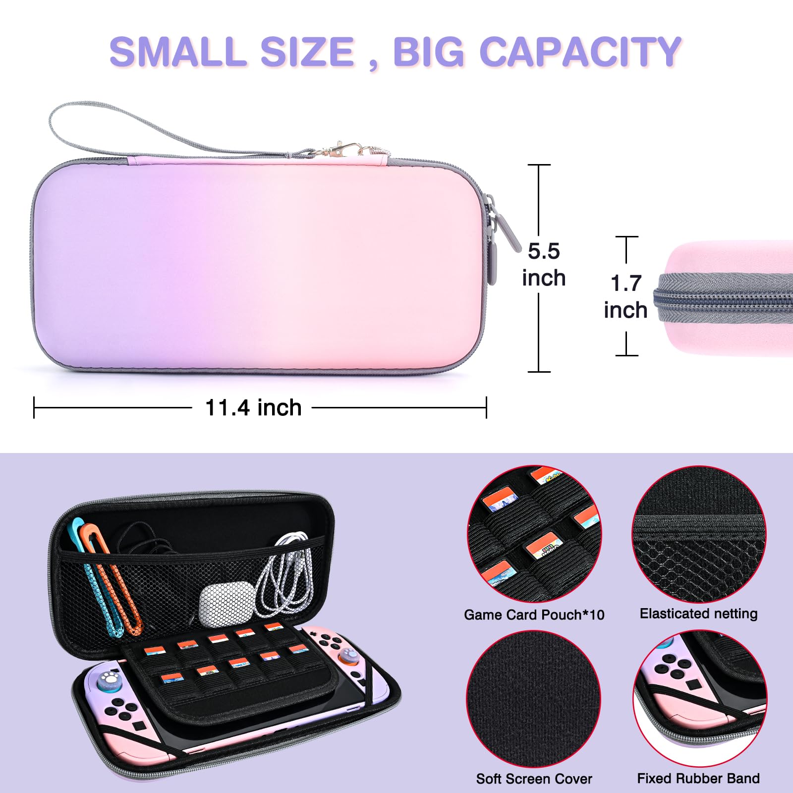 DLseego Tasche nur für Switch 2,Tragetasche für Reise mit Stabiler Schutzhülle,4PCS Daumenabdeckung und 1PC Schöne Blume Charme,Rosa+Lila
