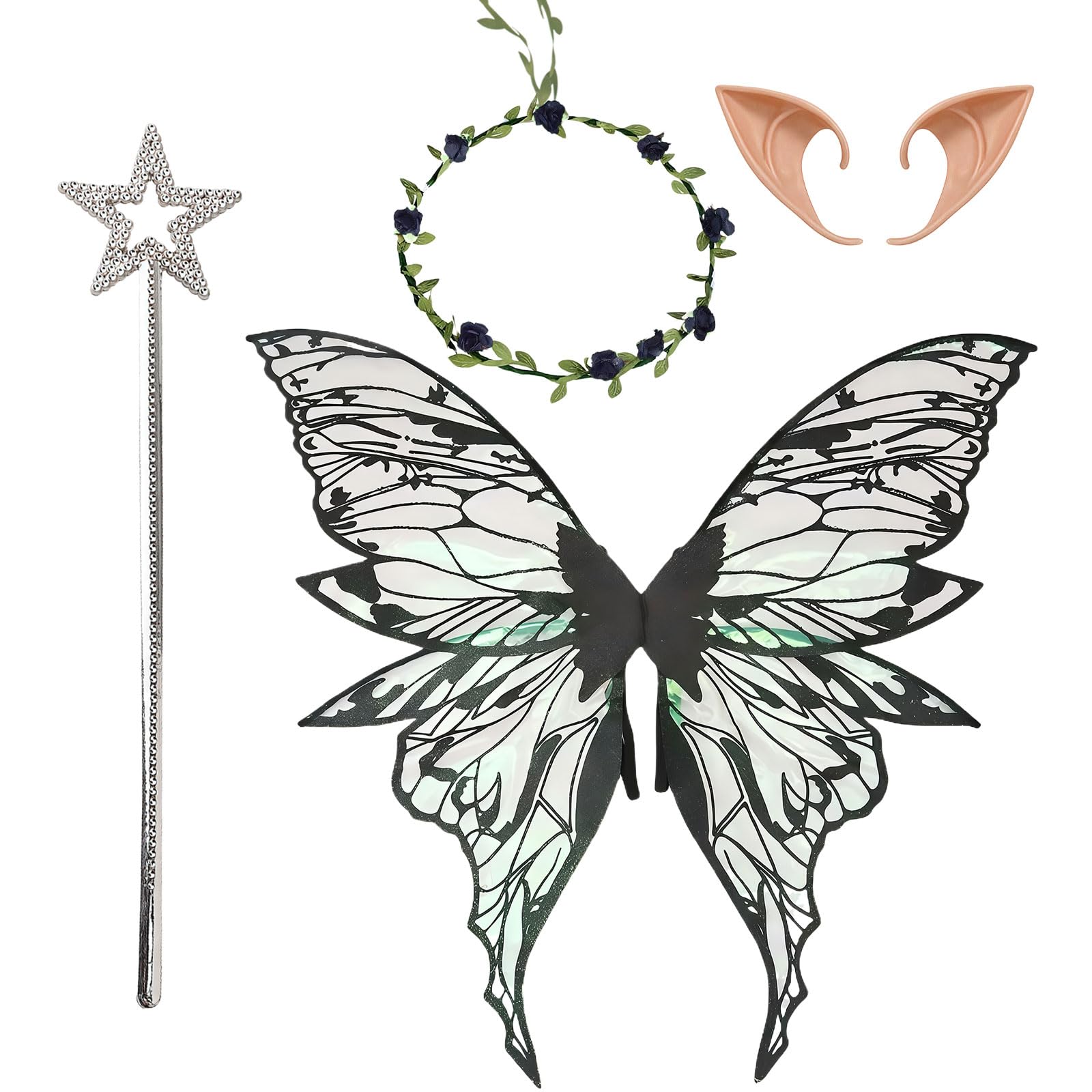 SSKHE Fairy Wings, Butterfly Wings for Women Girls Angel Costume Accessories, Sparkling Sheer Wings with Flower Headband