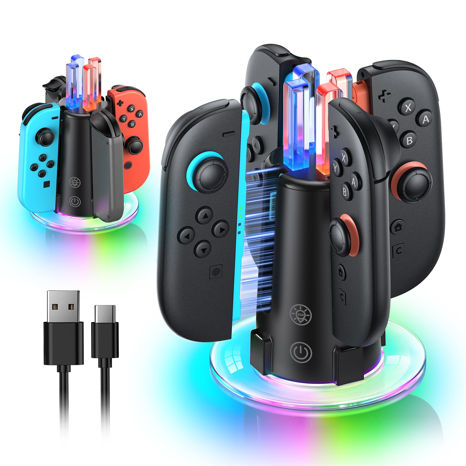 Photo 1 of [Switch 1/2 Compatible] FASTSNAIL Charging Dock for Nintendo Switch 2/1 for Joycon 2, 8 in 1 Fast Controller Charger Station with 9 RGB Light, Dual-Direction Magnetic Stand for Joycon Accessories