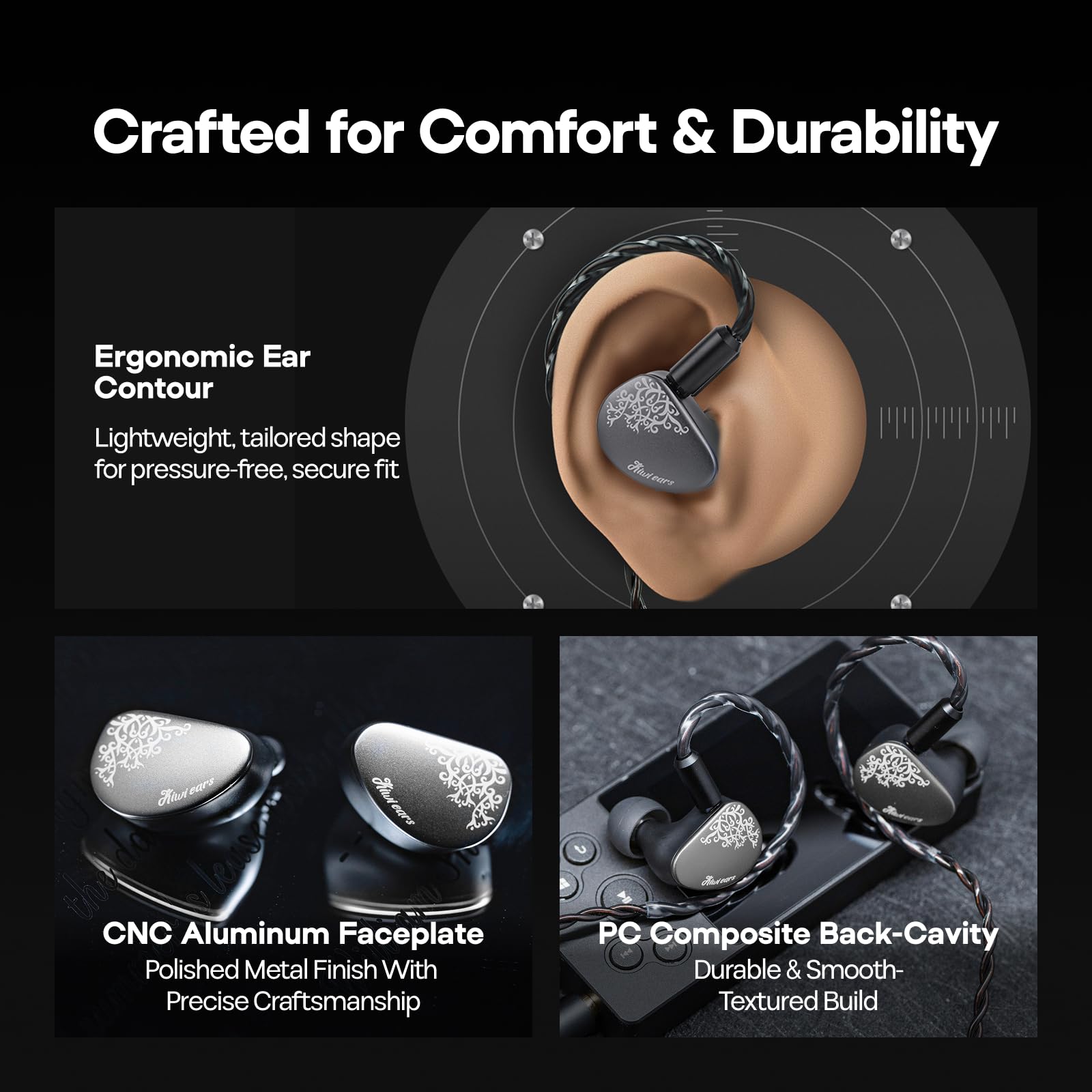 Linsoul Kiwi Ears Cadenza II In Ear Monitor con Driver de Titanio de 10mm, Auriculares IEM con Cable con KARS 2.0 + Tripowin Zonie Cable de Auriculares IEM 2m, Chapado en Plata de 16 Núcleos