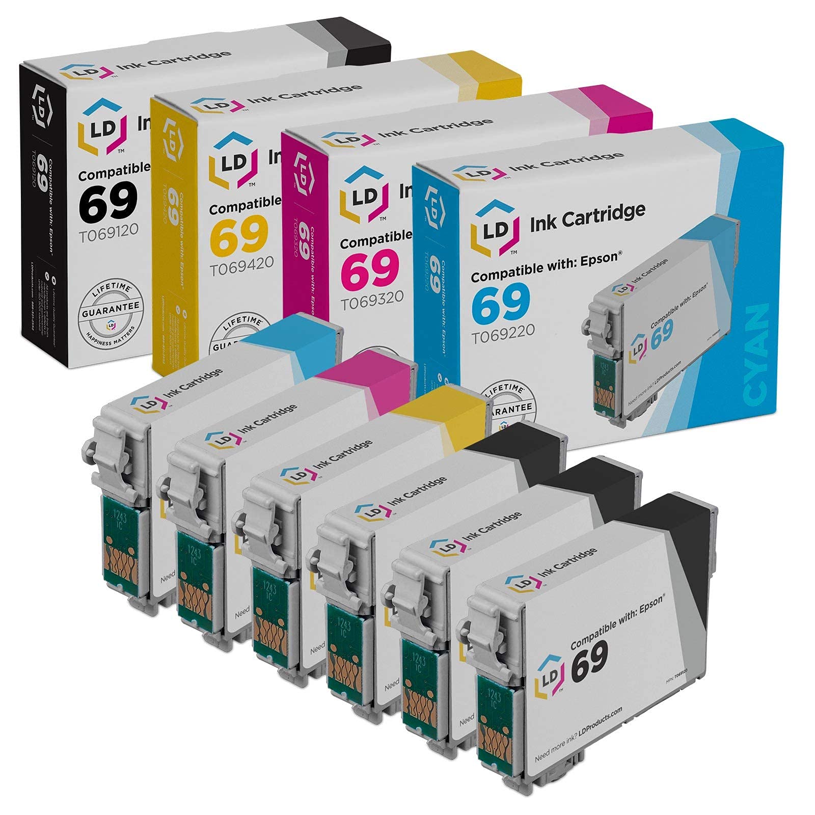LD Remanufactured Ink Cartridge Replacement for Epson 69 (3 Black, 1 Cyan, 1 Magenta, 1 Yellow, 6-Pack)