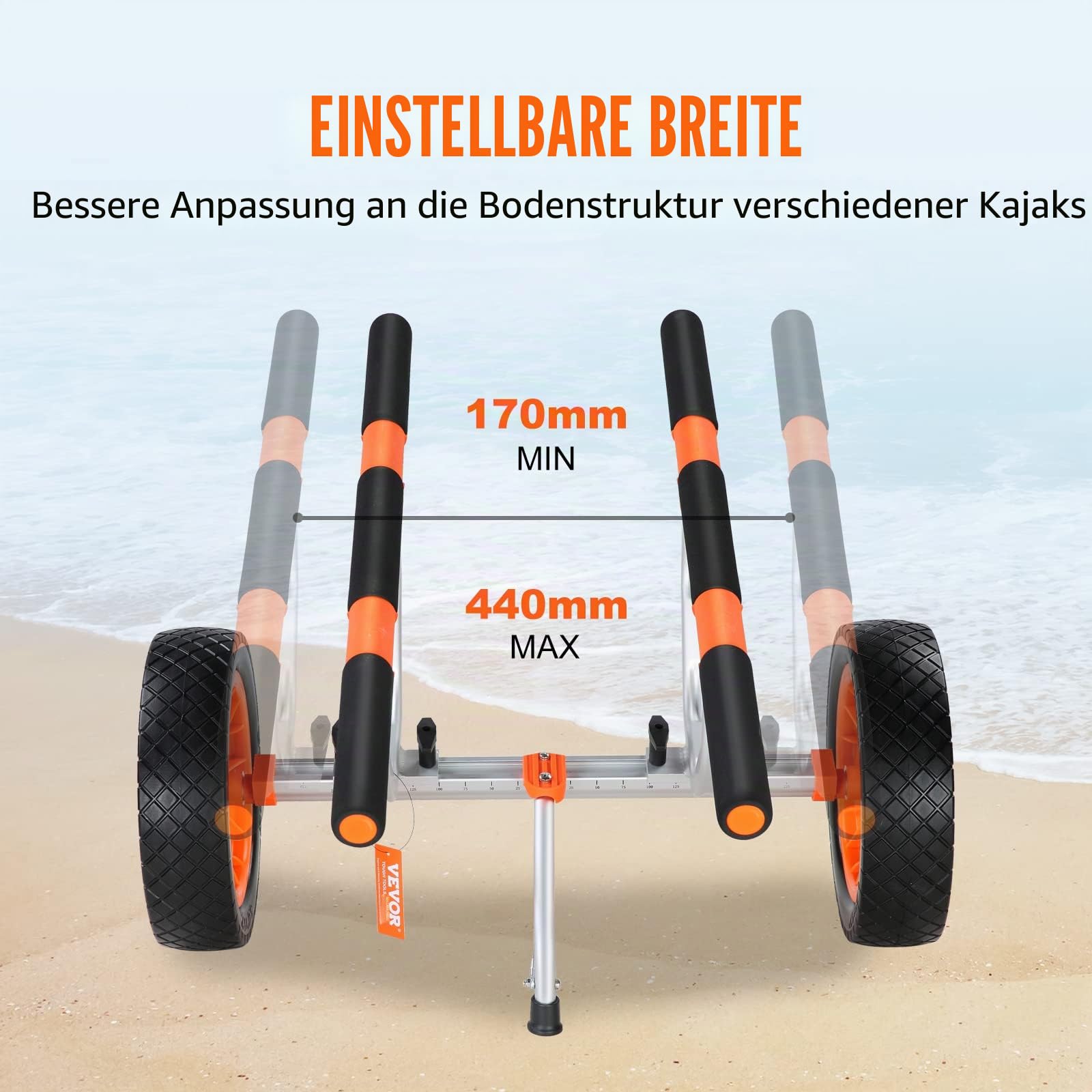 VEVOR Kajakwagen Kanuwagen aus Aluminiumlegierung 800x751x470mm bis 204kg belastbar 30cm Gummiräder 170-440mm Einstellbar Für Bootswagen Kajak Kanu Transportwagen Trolley Surfwagen Bootstrailer