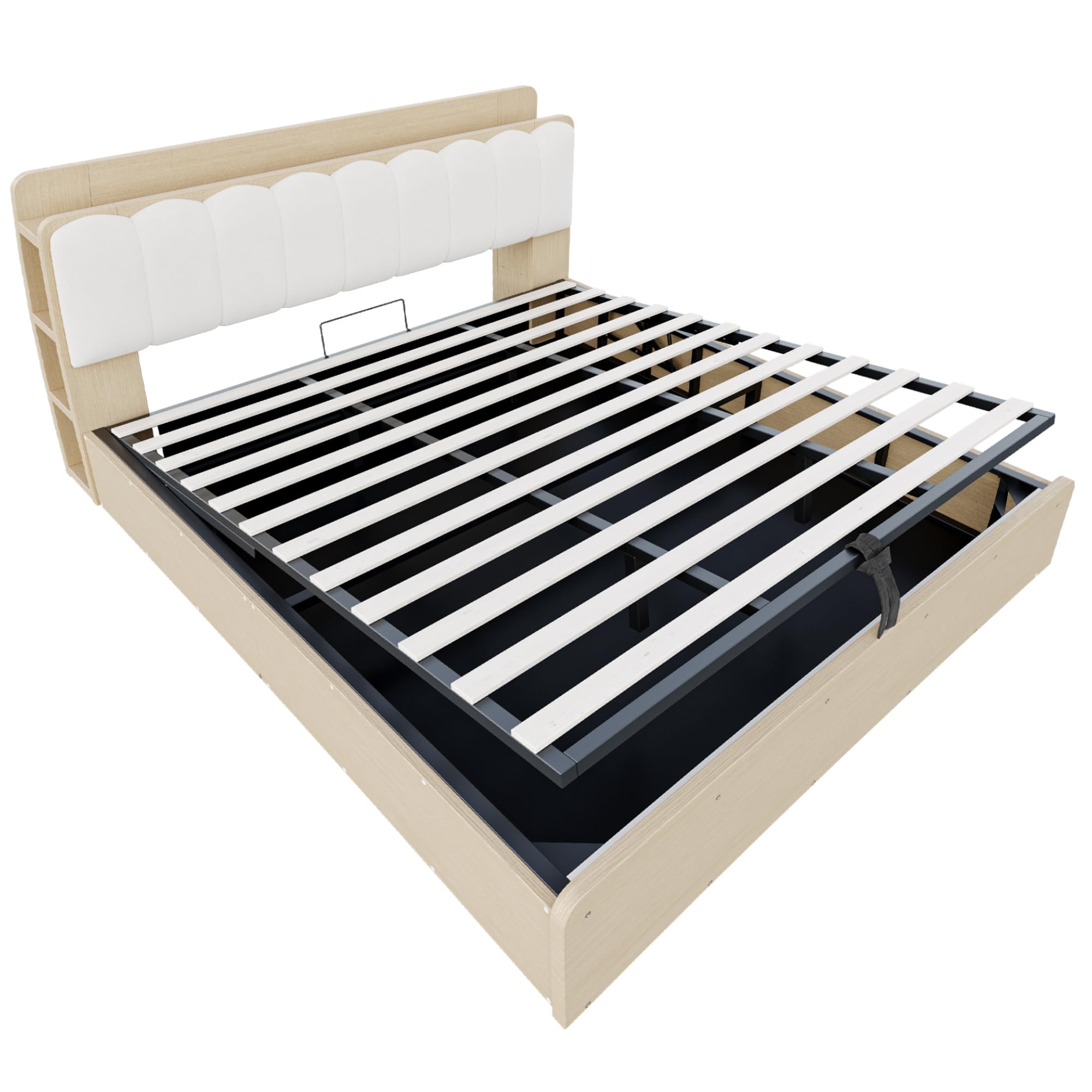 Cama Canapé 180x200 con Almacenamiento Integrado Cama Tapizada con Somier de Lamas Double Bed con Cabecero y Compartimentos Estructura de Madera con Elevación Hidráulica Estudio