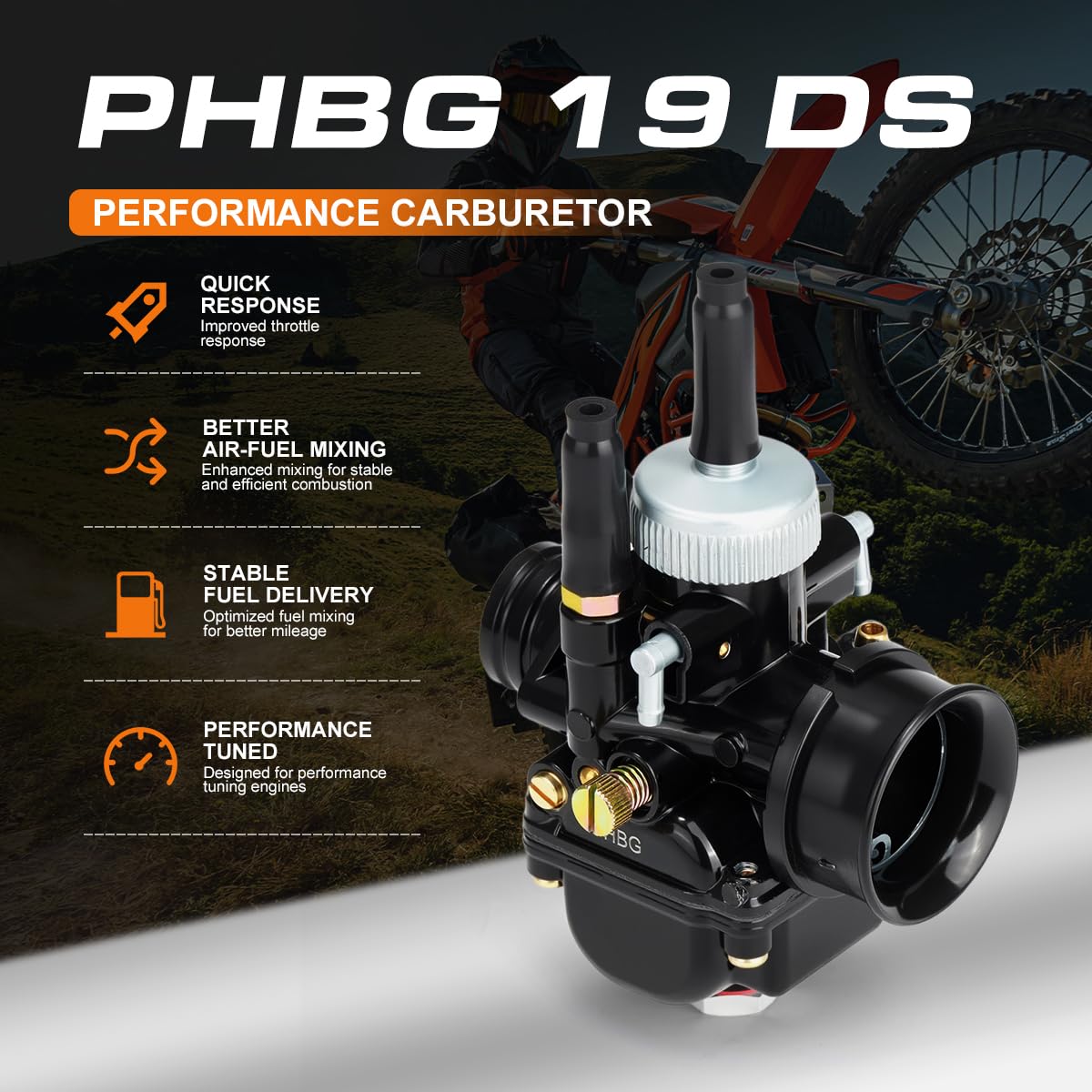 PHBG - Kit carburatore 19 DS, 20 getti principali 70-110, set di interruttori manuali per starter manuale, kit di tuning di ricambio per motori scooter e moto 2T, sistema di tuning per carburatore