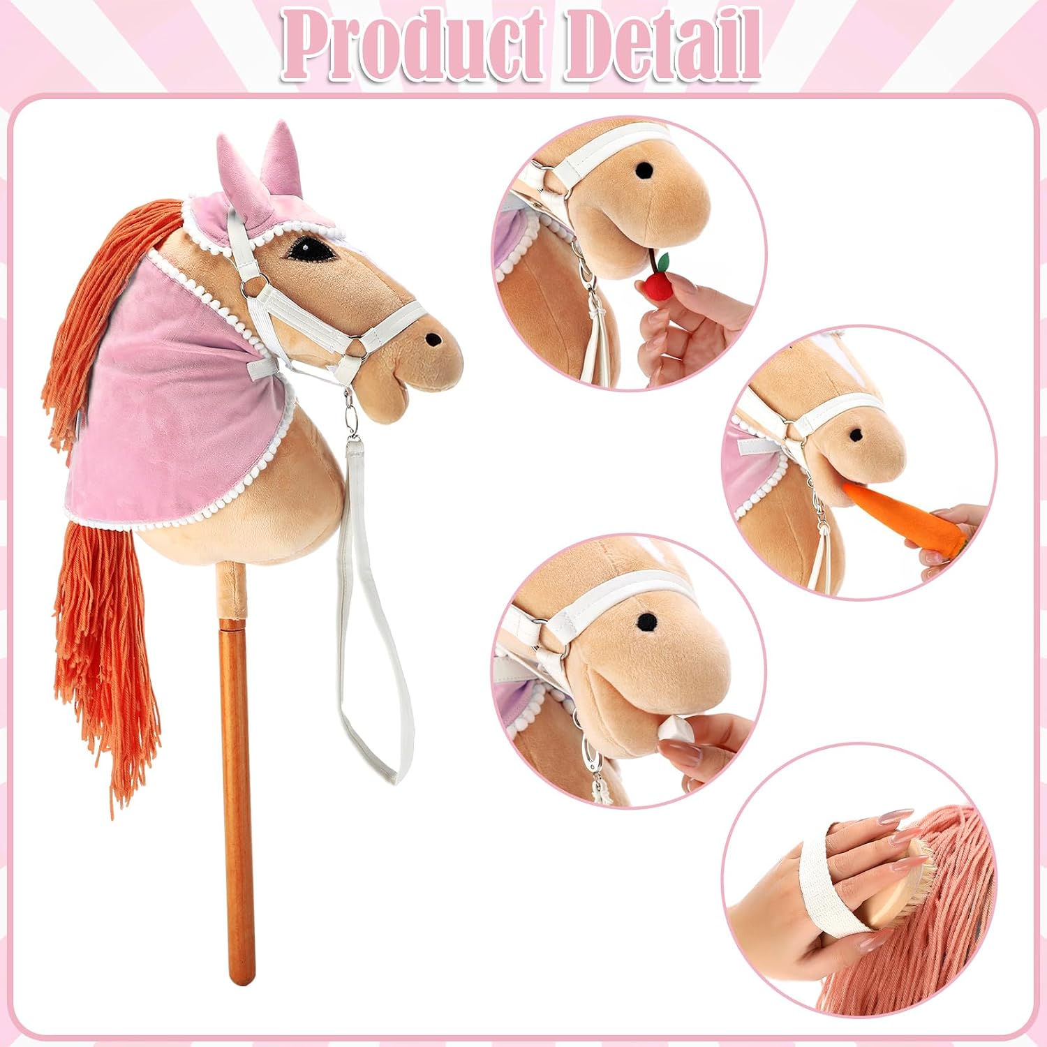 9 Pcs DIY Hobby Horse Bridle Kit Include Horses Ear Bonnet Blanket Halter Sugar Cubes Red Green Apples Carrots Brush Saddle Belt Equestrian Enthusiast Gift, Hobby Horse Not Include