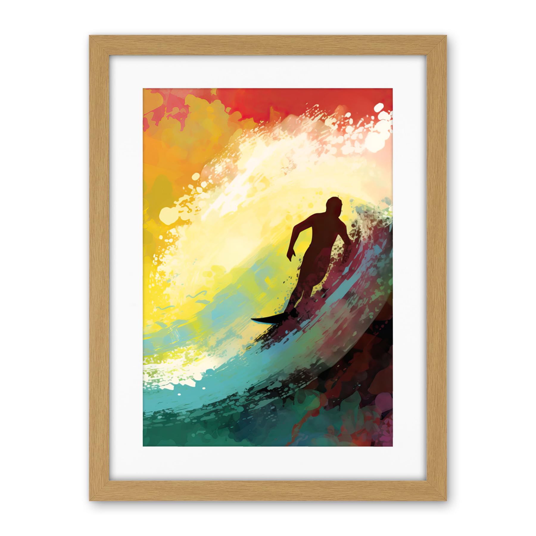 Artery8 The Silhouette of a Surfer Surfing on a Big Wave Artwork Framed Wall Art Print 18X24 Inch