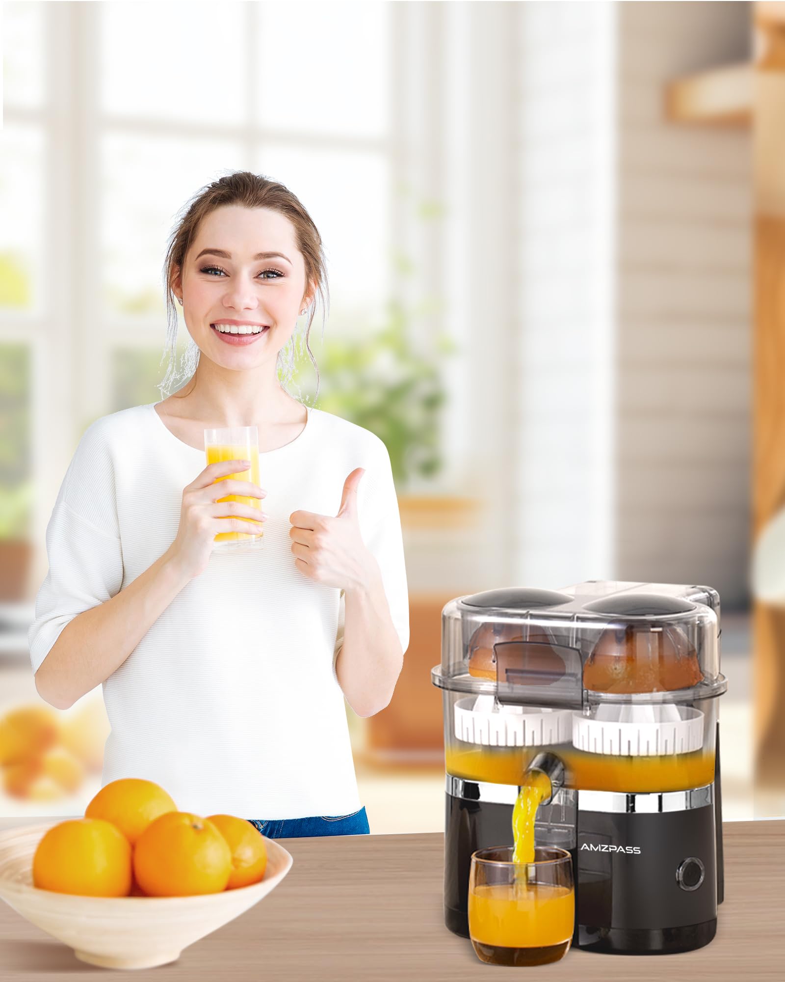 Exprimidor eléctrico de cítricos de doble cabeza, exprimidor de limón con cable de alimentación y cepillo de limpieza, máquina exprimidora automática de 1 botón para naranja, limón, lima, 9