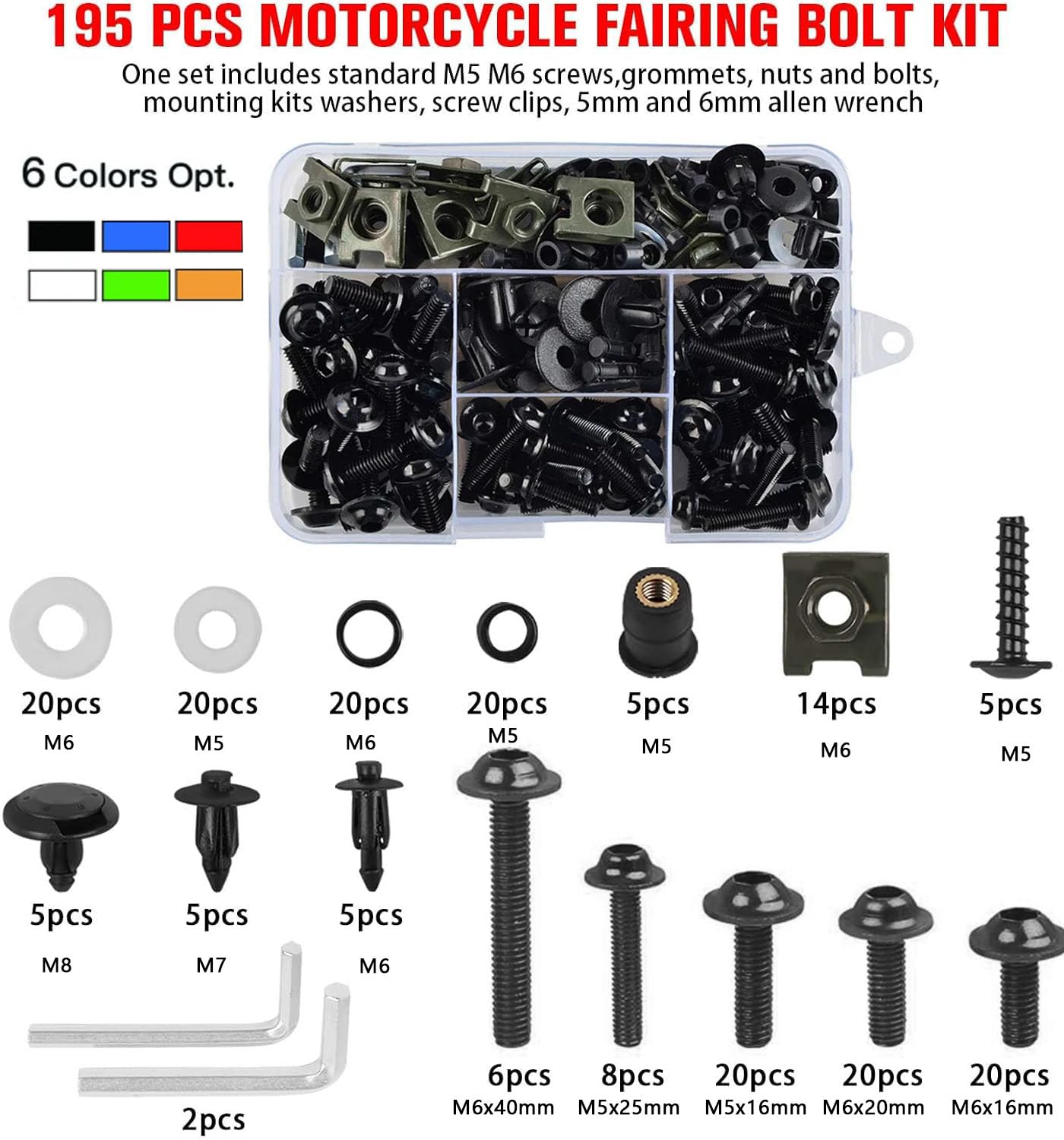 Motorrad Verkleidungsschrauben Für XMAX250 XMAX300 XMAX400 195Pcs Motorrad Verkleidung Windschutzscheibe M5 M6 Aluminium Schrauben Schrauben Kit Mutter Clips