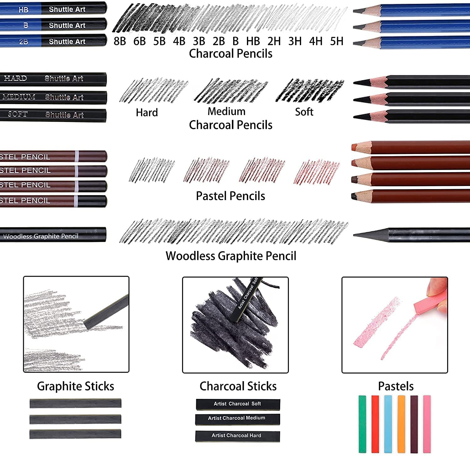 Drawing Pencils Set, Shuttle Art 52 Pack Professional Sketch Pencil Set
