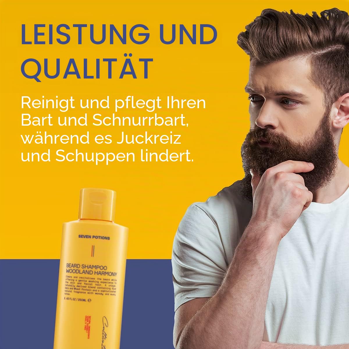 Seven Potions Bart-Shampoo für Männer - Sanfte, reinigende Bartreinigung für einen sauberen Bart ohne Juckreiz- natürlich, vegan, ohne Tierversuche - Woodland Harmony (250 ml)