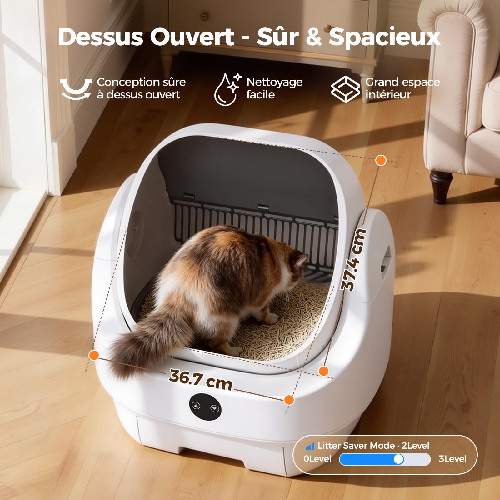Litiere Chat Autonettoyante Ouverte, Ellenpent Litière Automatique Grande Capacité & Contrôle par App & Sécurité, Bac Litiere pour Chat sans Odeur, Idéal pour Multi-Chats & Voyages