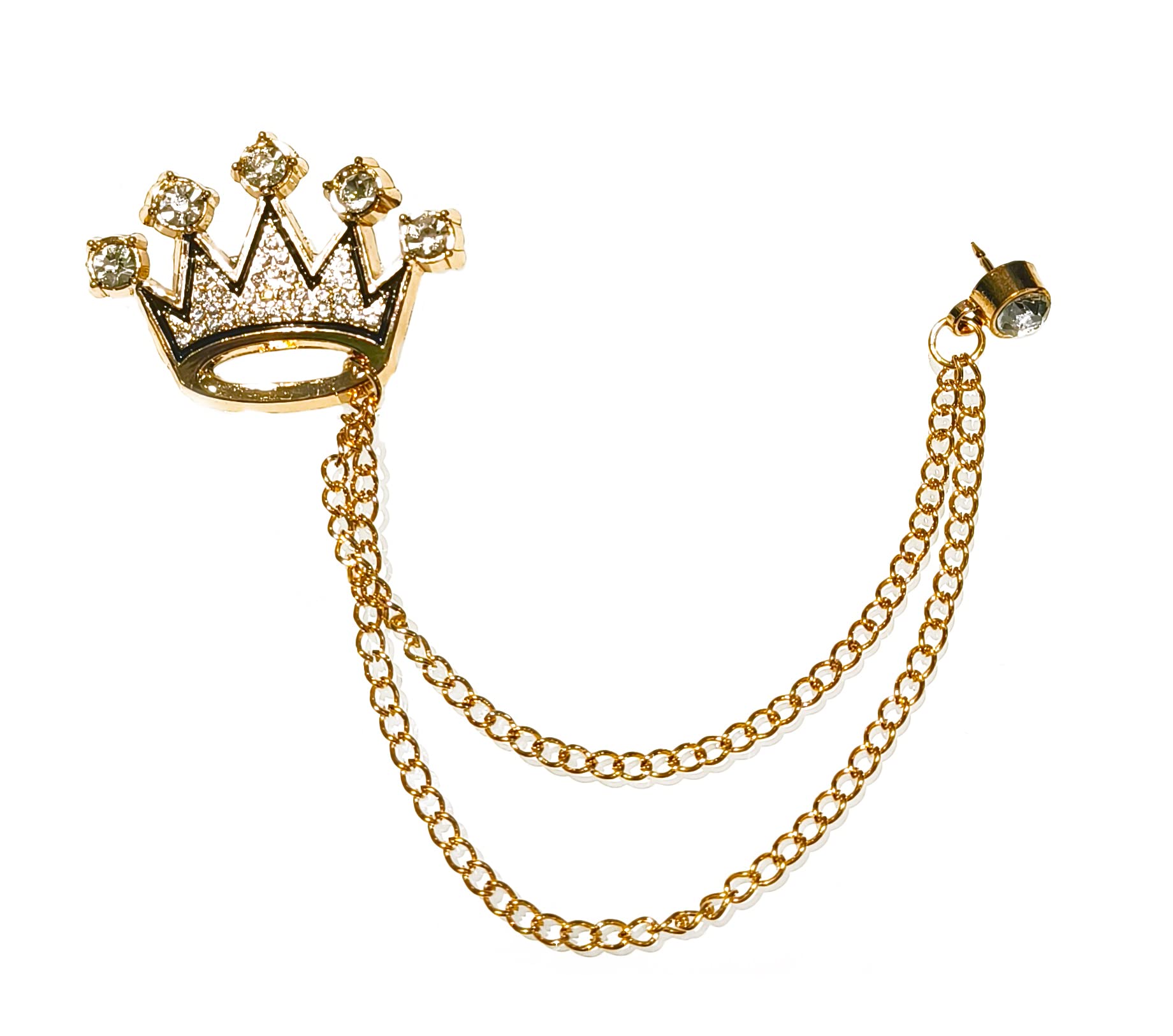 La Belleza Crystal Rhinestone Studded Crown Brooch Lapel Pin Suit Collar Accessories Brooch with 2 Hanging Chains for Boys and Men (Golden) (B0BP29XNVJ) Amazon Price History, Amazon Price Tracker
