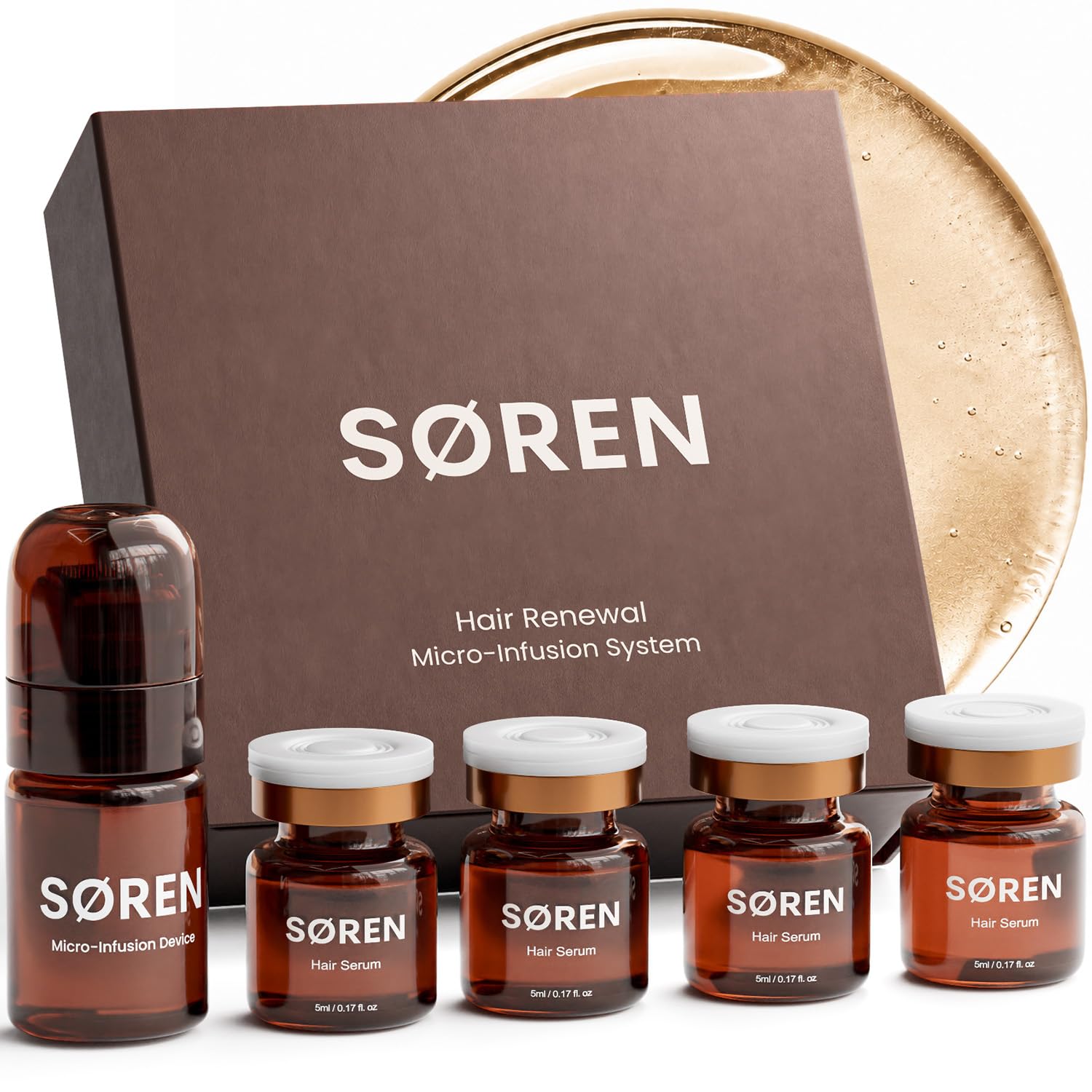 SØREN Micro Infusion Hair Renewal System by SOREN - Saw Palmetto & Peptide Scalp Treatment Kit | Supports Fuller, Thicker-Looking Hair | Gold Microinfuse Applicator (1 Month Supply)