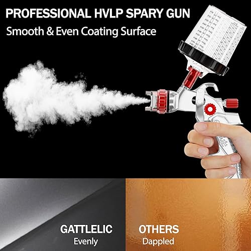 Miniatura 2 de GATTLELIC HVLP Spray Gun with Air Compressor Regulator 10pcs 600cc Mixing Cup and Lids, Air Spray Paint Gun with 1.41.72mm Nozzles, Automotive Paint