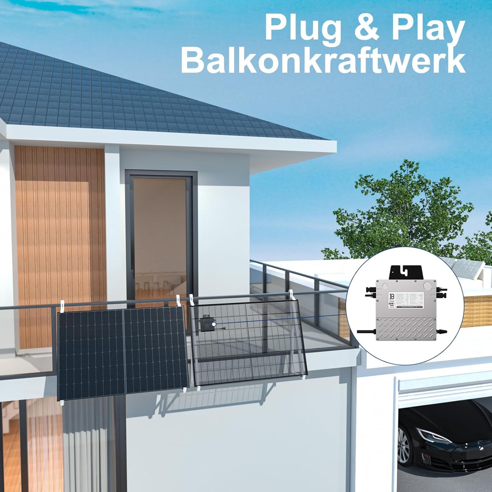 BENY Solar-Mikro-Wechselrichter 800 W - Wechselrichter verbunden mit dem Stromnetz mit WLAN- und APP-Steuerung, Leistung des Solarwechselrichters einstellbar von 800 W bis 600 W, IP67, 5 m langes