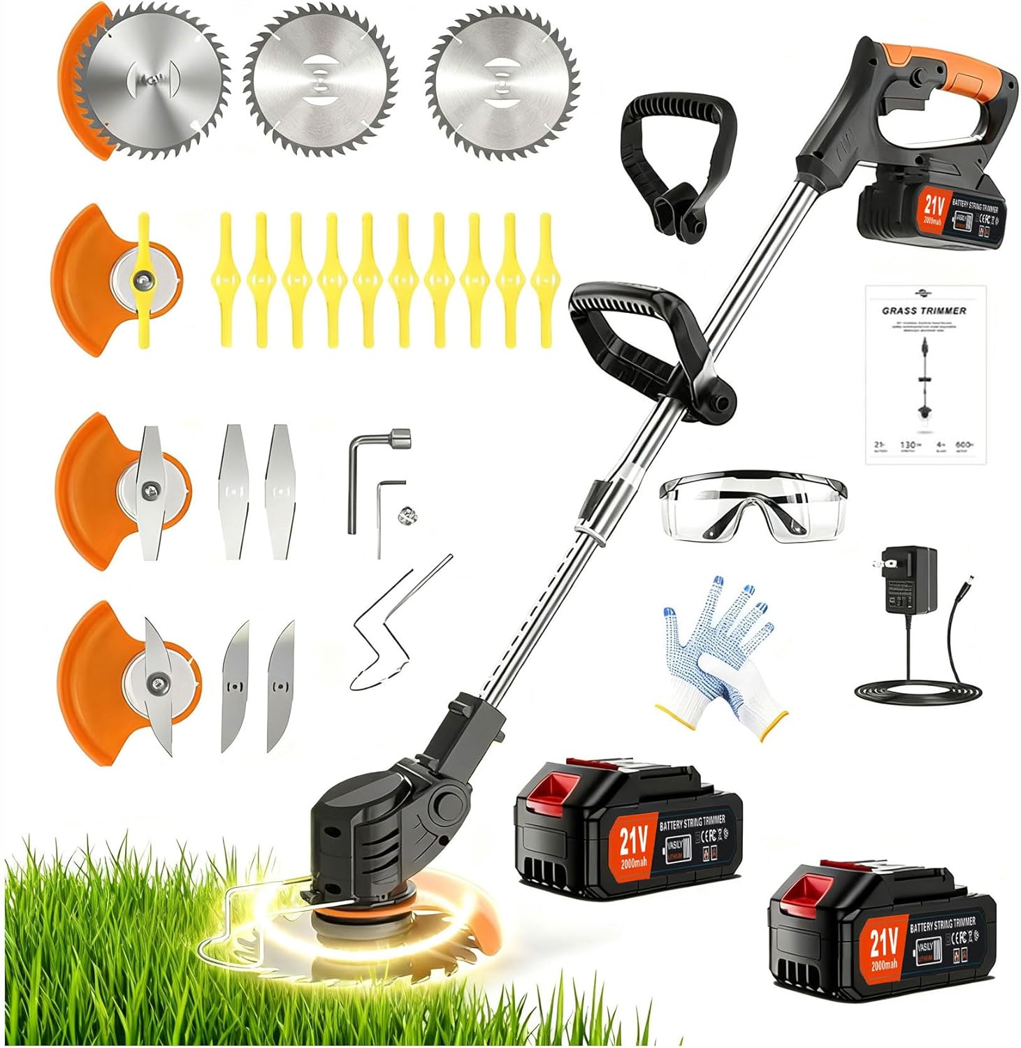 Weed Wacker-Electric weedwacker/Cordless String Trimmer/Edger Lawn Tool.It Comes with 2 Lithium Batteries and 4 Different Types of Blades.Electric Weed Wacker Suitable for Gardens and patios.