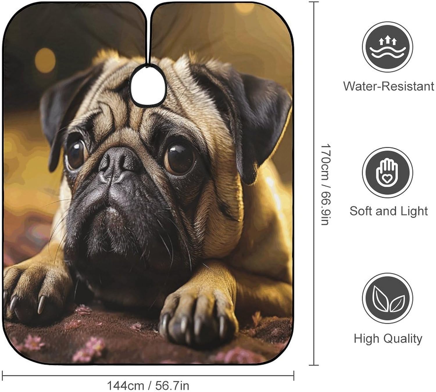 Cry Pug Apron for Women Men,Barber Cape with Adjustable Snap Closure,Hair Cutting Cape,66.9 X 56.7 Inches for Hair Dye, Comb-out, Styling, Shampoo