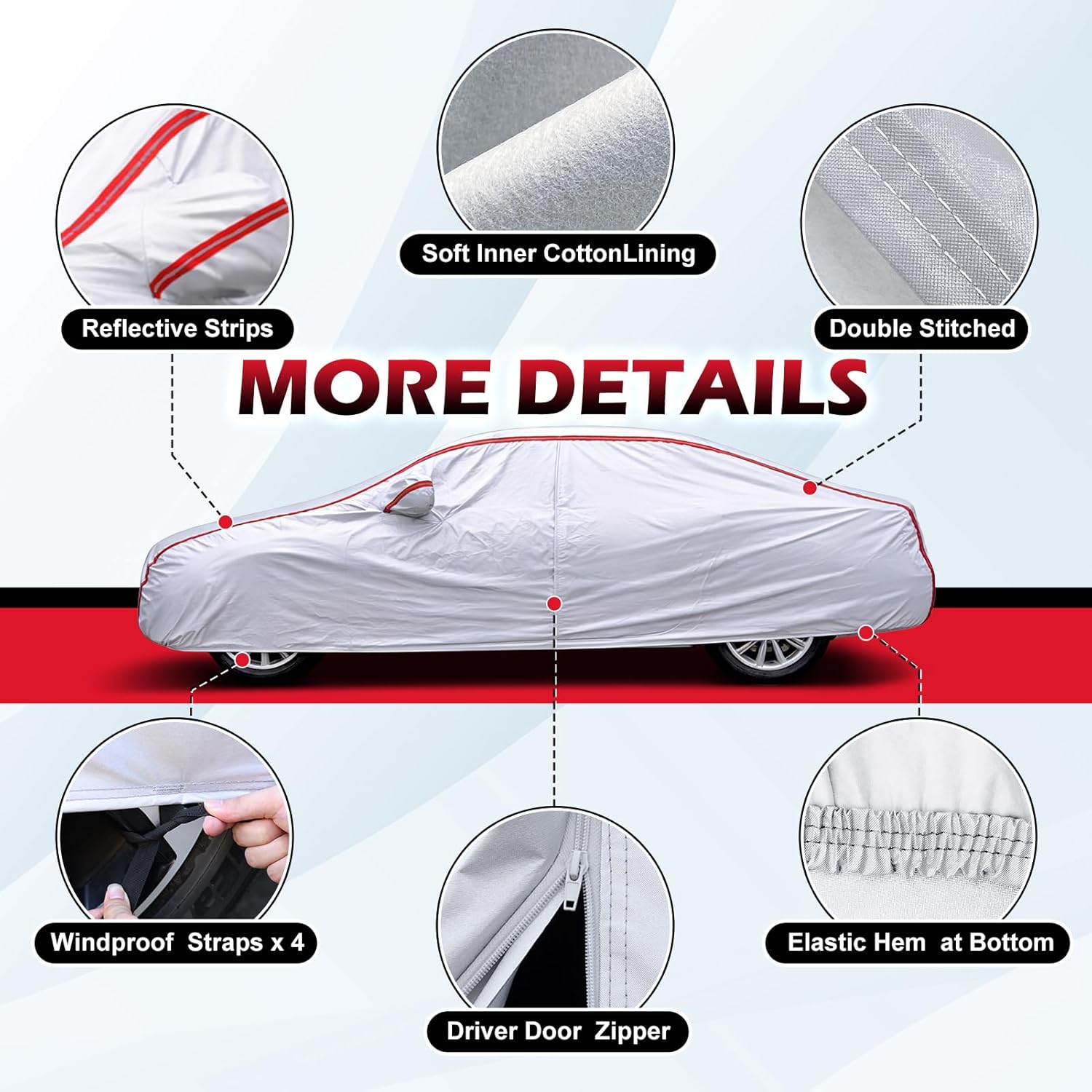Car Cover for Compact Sedan, 6 Layers Full Exterior Covers Universal Fit for Nisan Sentra, VW Jetta, Hyundai Elantra, Toyota Corolla, Honda Civic, Fit Sedan Length 175-185 inchs