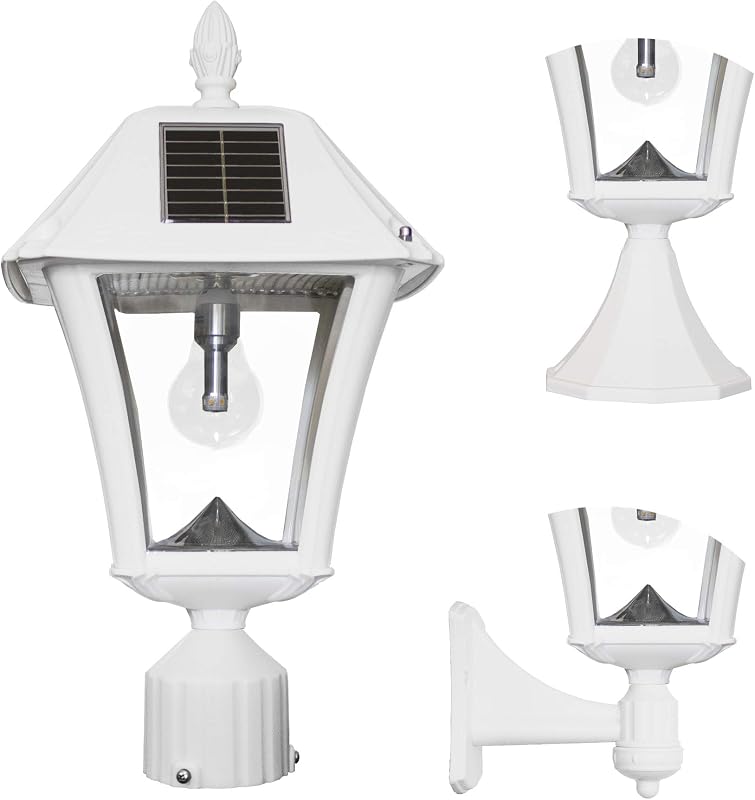 Baytown II Bulb White Outdoor Solar Light, Single Post Light with 3 Mounting Options, 3in. Fitter for Lamp Posts, Flat Mount for Column and Wall Mount, Resin (105B233)