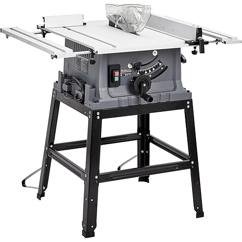 Table Saw, 10-Inch Portable Jobsite Table Saw, 15a 5000RPM Multi-Purpose Saws, Adjustable Blade Height, with Stand and Push Rod, 90°Crosscut and 0-45° Bevel Cut, for Woodworking, Acrylic, and Plastic