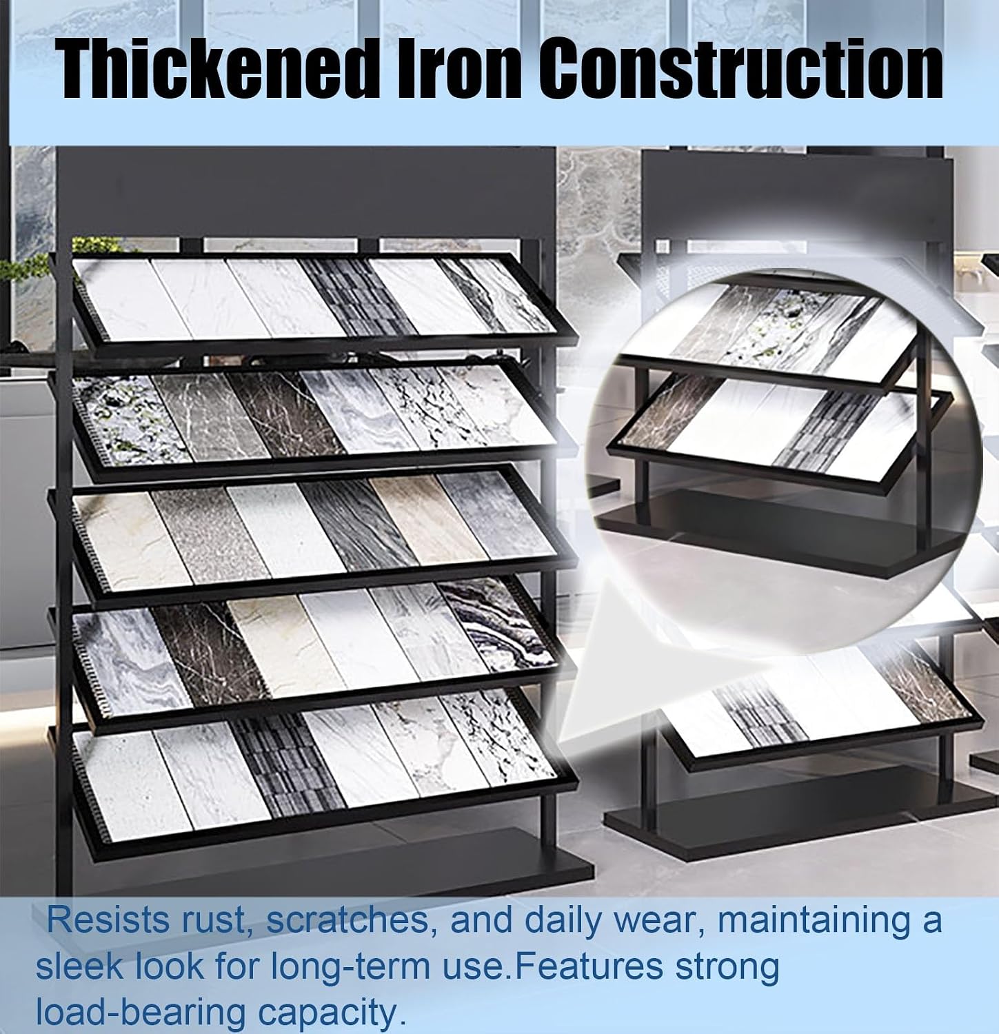 Floor Large Capacity Tile Sample Display Rack，Retail Stores Sturdy Display Rack Holder for Building Material Sample Storage/Floor Stones & Cabinet Sheet Materials(Gold,L-107cm(42.1inch))