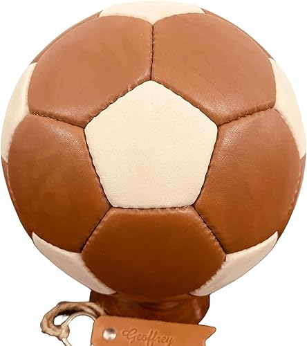 Geoffrey Balón de fútbol vintage de 32 paneles, 100% cuero de vaca con base de madera, bronceado y cremoso, tamaño 5, fútbol retro cosido a mano disponible en Yaxa Colombia