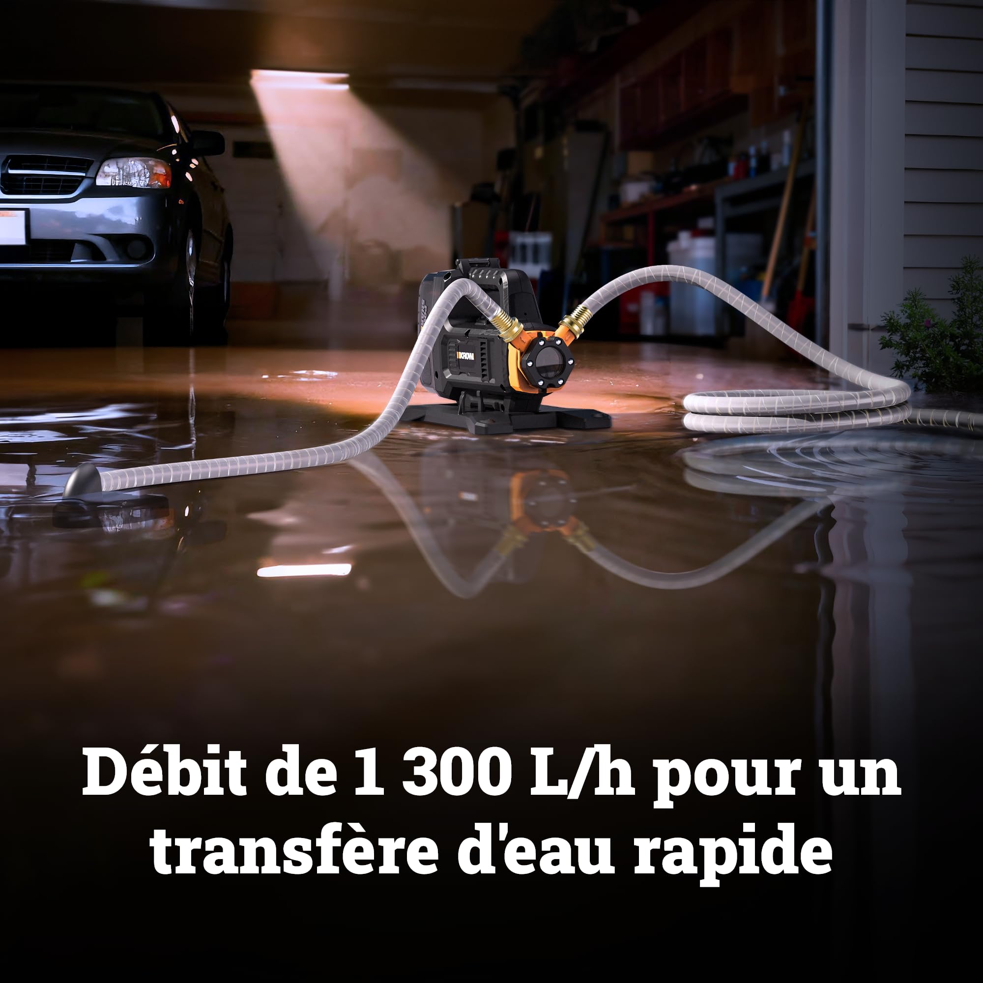 WORX Pompe de transfert sans fil 20V WG830E.9 | Débit jusqu'à 1300 l/h, fonctionnement sans amorçage, compacte et compatible PowerShare