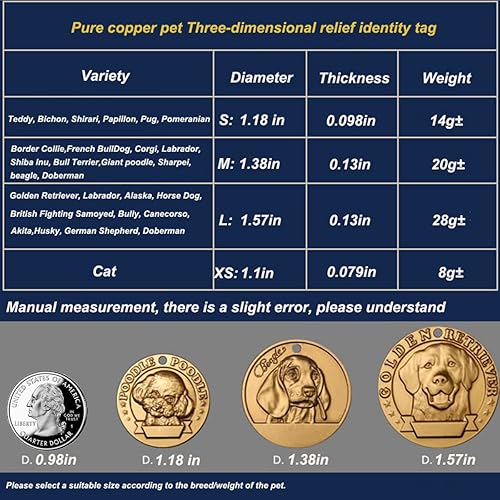 Miniatura 5 de Davisia Etiquetas de identificación para mascotas de cobre puro, etiquetas para perro personalizadas, patrón de mascota de alivio tridimensional,