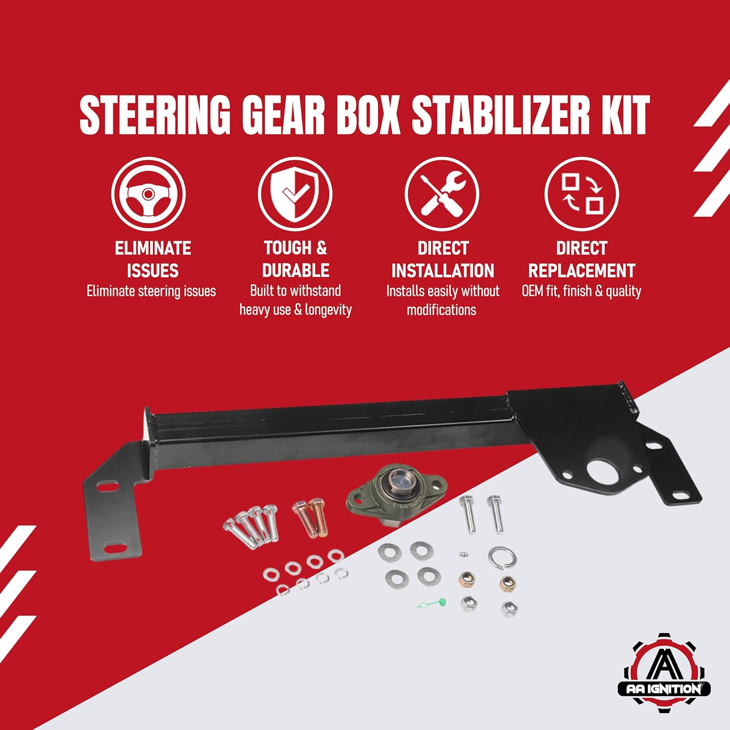Steering Gear Box Stabilizer Kit - Compatible with Dodge Ram Trucks - Replaces 1032004-1994-2001 Ram 1500, 1994-2002 Ram 2500, 3500 4x4 - Dual Steering Stabilizer Shock Brace Bar - Death Wobble Fix