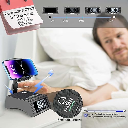 Miniatura 3 de JTEMAN Reloj portátil con altavoz Bluetooth con soporte para teléfono, regalos para hombres y mujeres, soporte estable y ajustable para tableta con