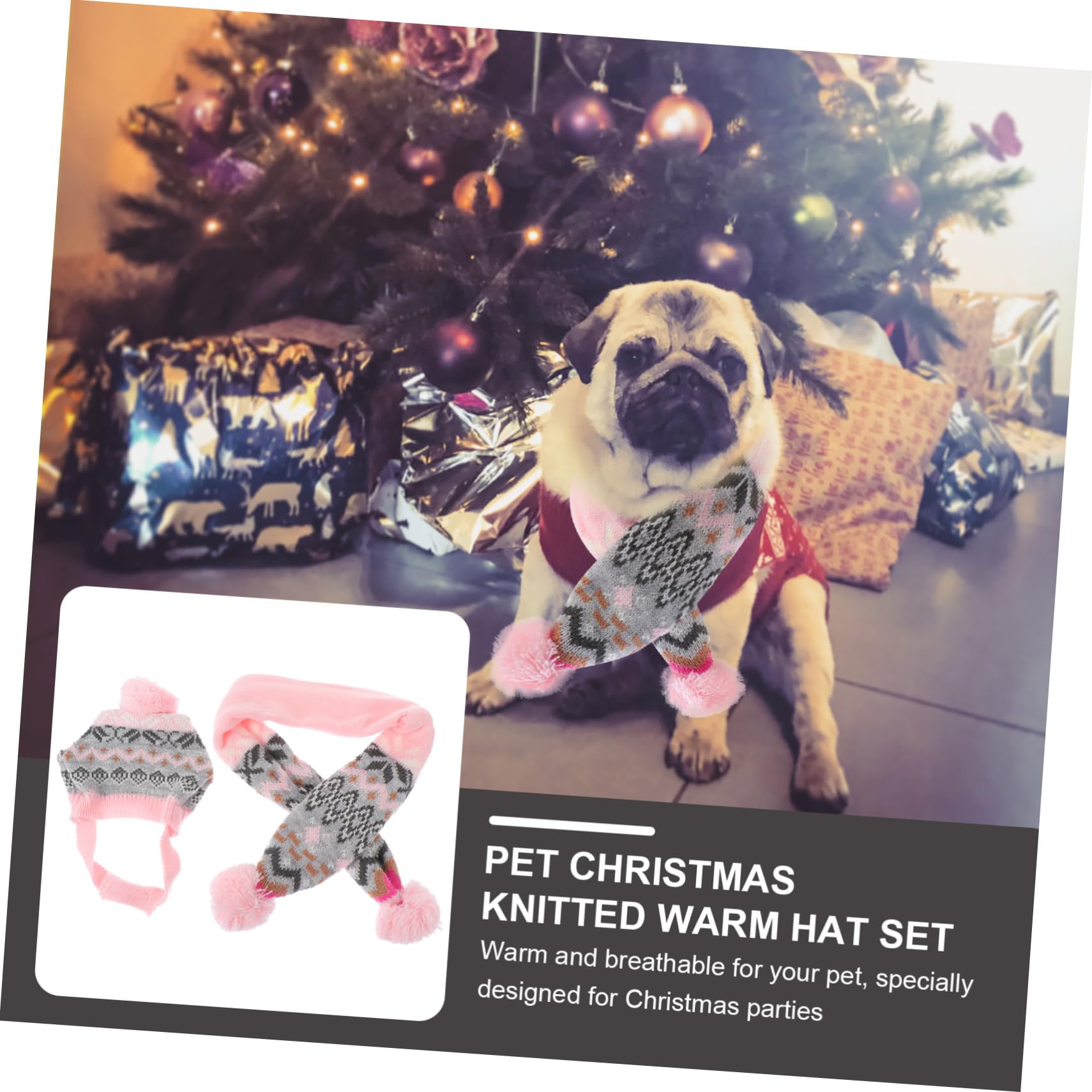 Housoutil 2sätze Weihnachts-hundemütze Und Hundeschal Teiliges Für Haustiere Warm Und Atmungsaktiv Für Weihnachtsfeiern Farbdesign Hundezubehör Für Welpen