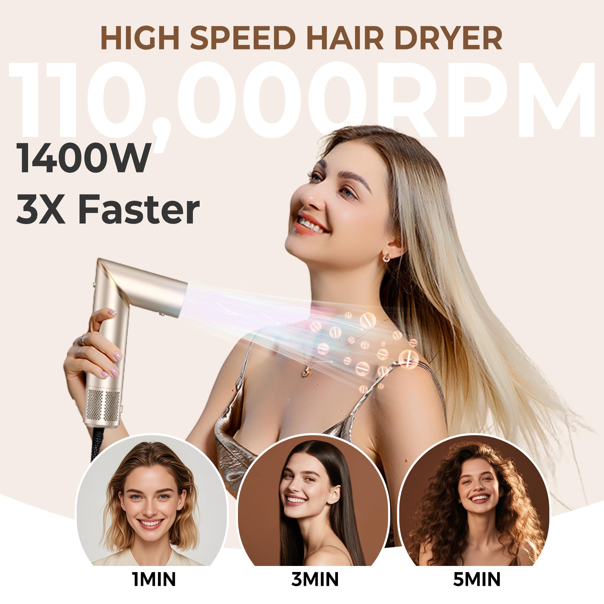 UKLISS Pro Airstyler Hairstyler Juego 8 en 1, secador de pelo de iones de alta velocidad, cepillo con flujo de aire automático, rizador, alisador, cepillo de volumen y antiencrespamiento, secado