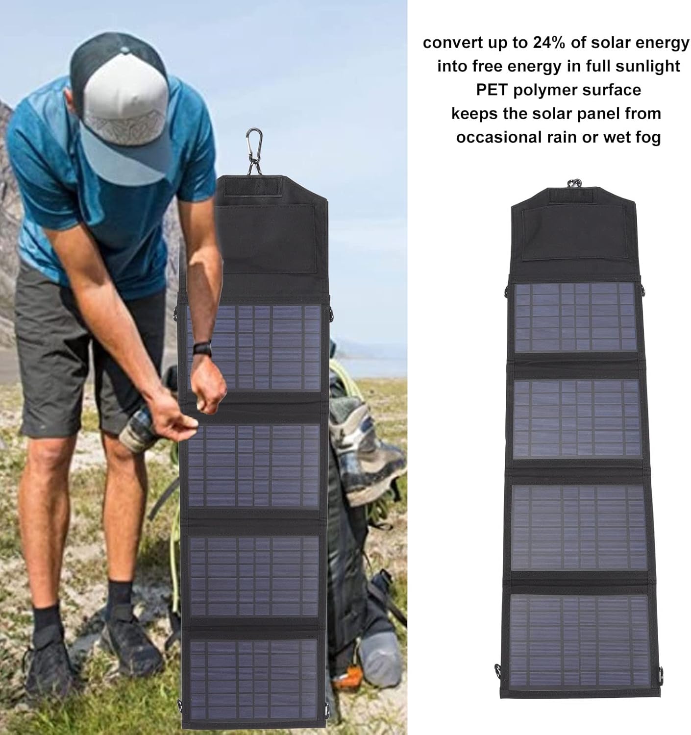 Portable Solar Panel Charger 14W Foldable with PET Polymer Surface, Dual USB 5V Output - High Efficiency 19% Conversion, Durable Outdoor Portable Charger for Camping and Travel