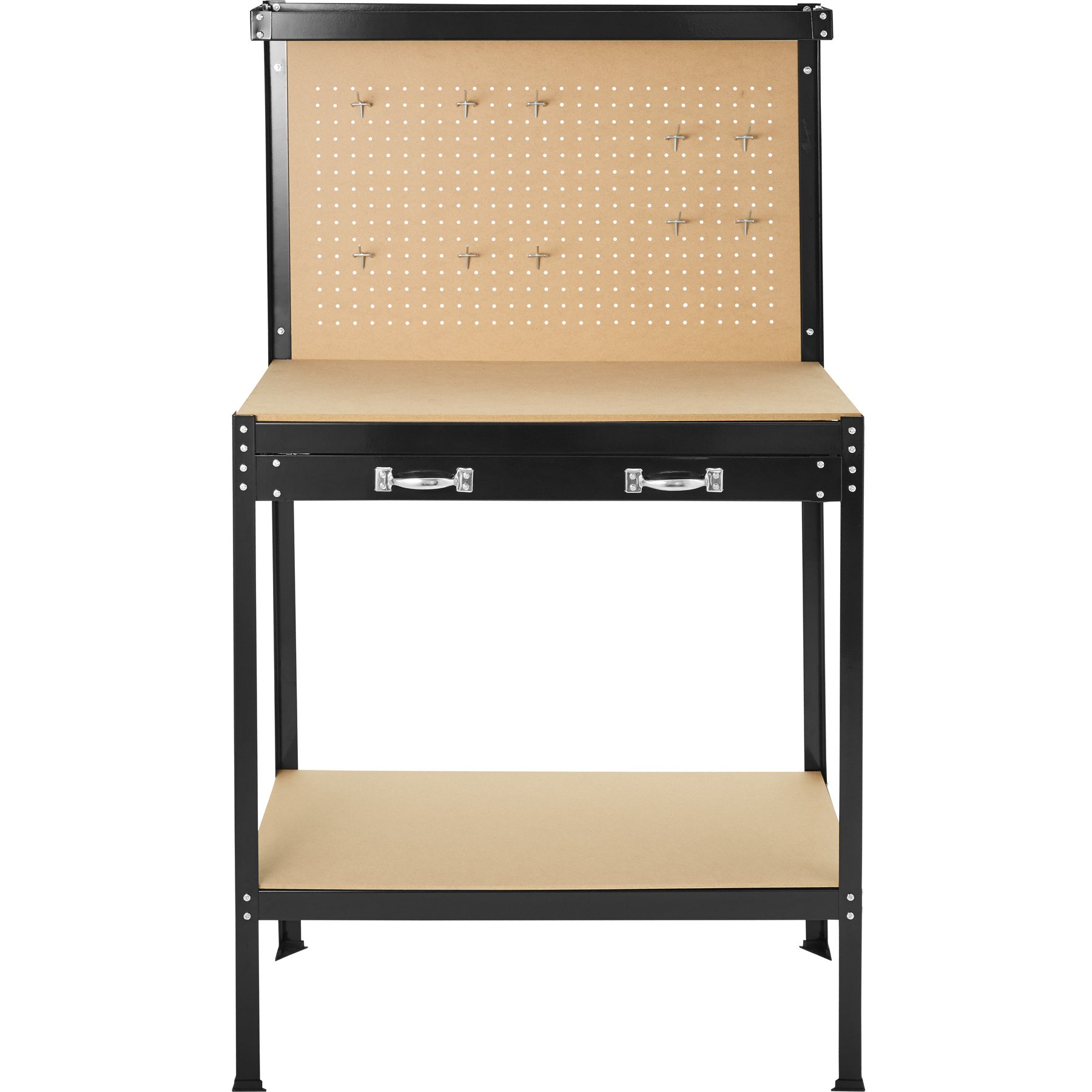 Tectake Banco de Trabajo Taller 81x41x145 cm con 12 Ganchos Panel Herramientas Cajón Grande