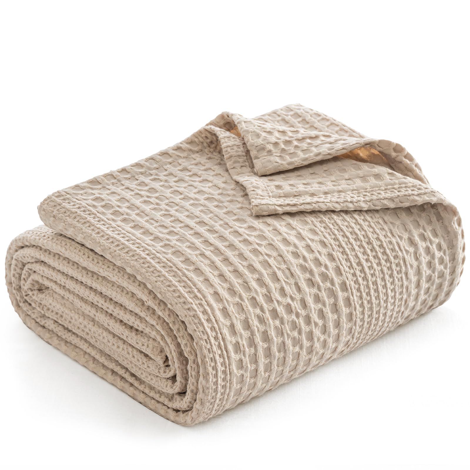 phf lightweight waffle weave blanket queen size, breathable & ultra soft, 90"x 90" soft & cozy thin blanket for all season & hot sleepers, bed, home decor - light tan