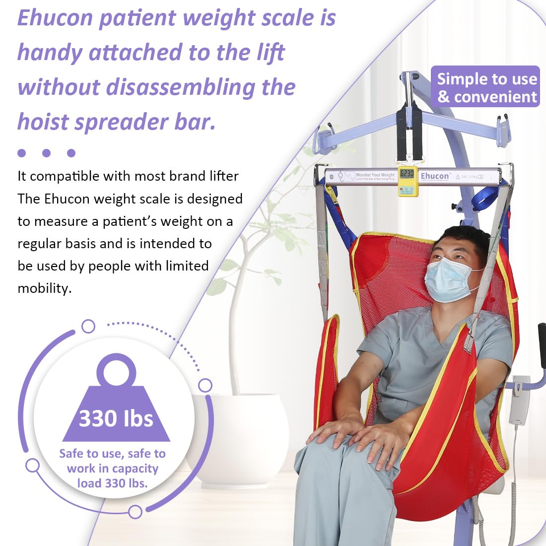 Patient Lift Weight Scale for Bedridden Patients or Elderly,Suitable for Home or Hospital Care,SWL 330LBS Purple image 2 of 8 B0F6MNGS1B