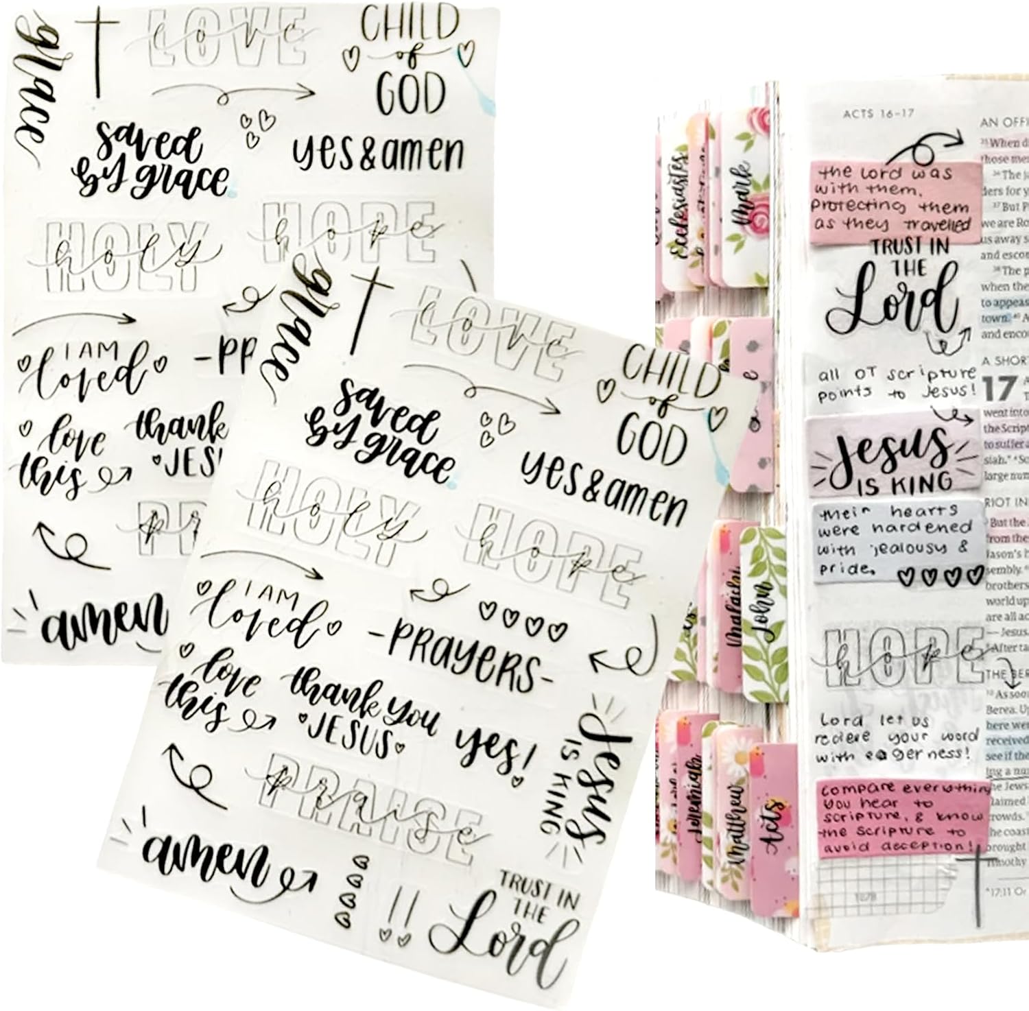 Clear Bible Journaling Stickers 312 PCS Transparent Scripture & Faith Stickers Scripture Stickers with Bible Verses for Bible Study Prayer Journal, and Planner Decor