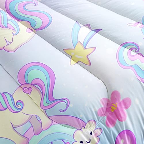 Miniatura 5 de Juego de edredón de unicornio para niños, tamaño Queen, 3 piezas, diseño de estrellas, corazón, corazón, corazón, juego de ropa de cama para niños y