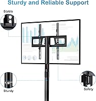 Vista 6 de Soporte de TV móvil con ruedas para pantallas de panel plano LCD LED de 23 a 60 pulgadas, soporte de TV móvil ajustable en altura con ruedas