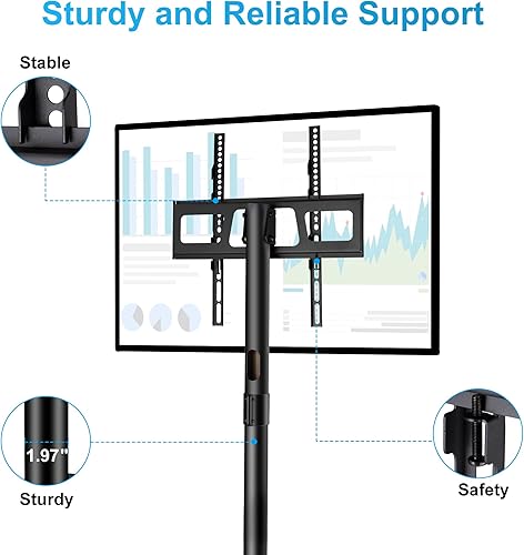 Miniatura 6 de La Jaco Soporte de TV con ruedas para pantallas LCD LED de 23 a 60 pulgadas, pantalla plana curvada, soporte de TV móvil de altura ajustable con