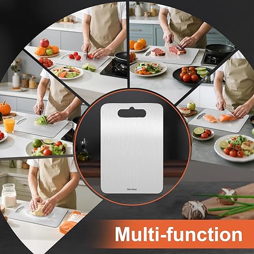 Miniatura 5 de Tabla de cortar de titanio para cocina, tabla de cortar de acero inoxidable de doble cara de grado alimenticio, no tóxica y antideslizante, apta