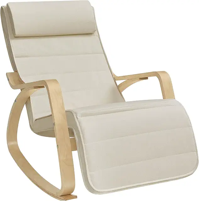 Chaise d'allaitement à bascule SONGMICS, repose-pieds réglable, 150 kg, beige et bois
