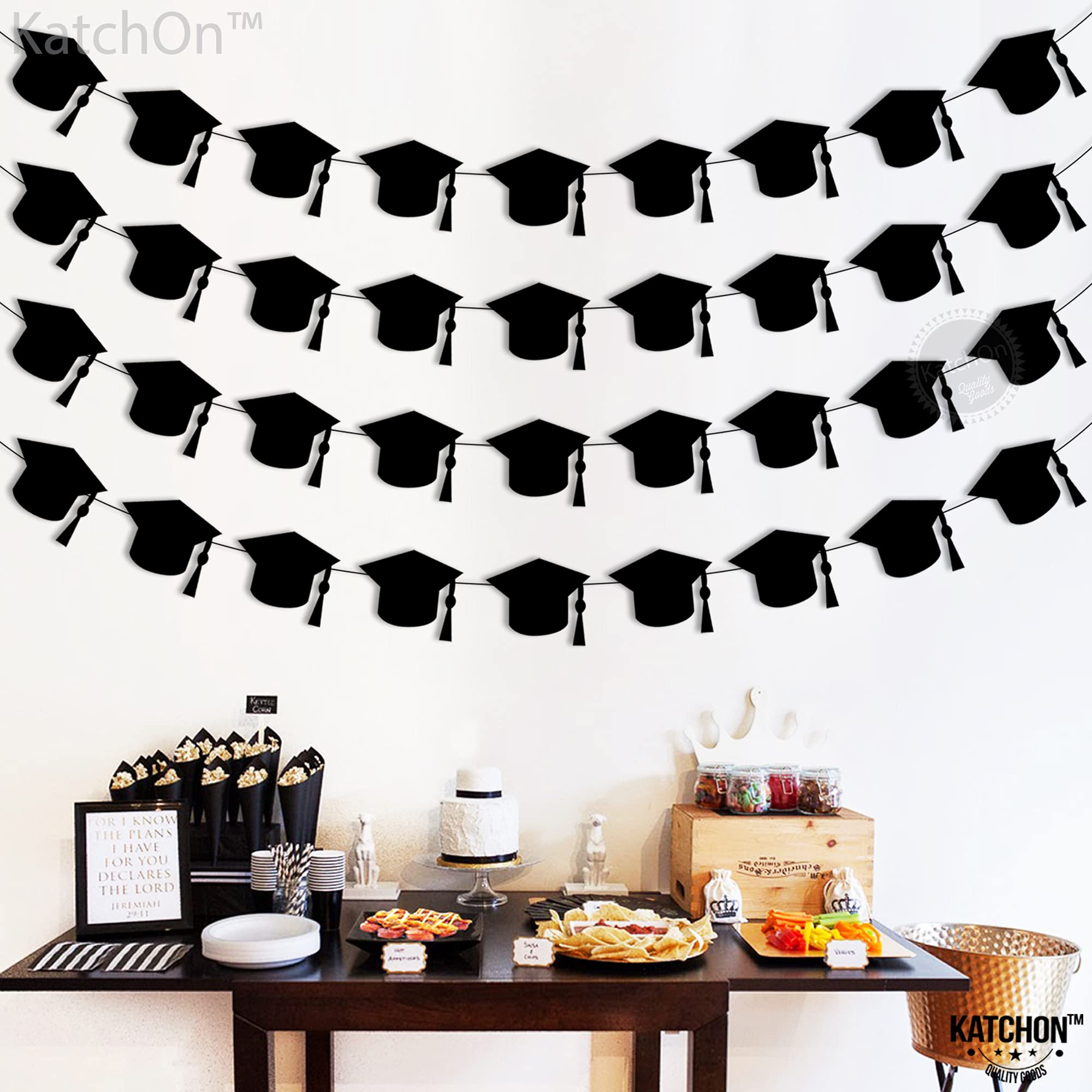 Buy Felt, Black Graduation Cap Garland 4 Strings, No DIY Graduation