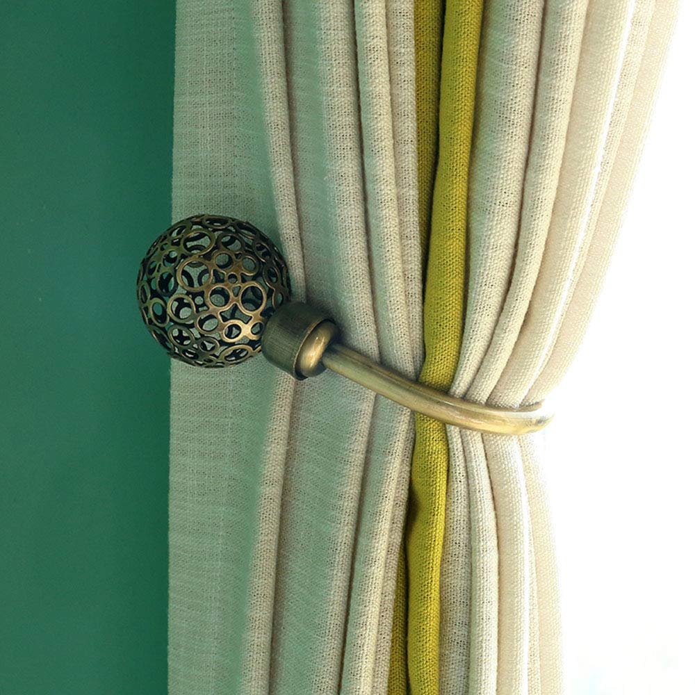 Ajingela 2072-Green Patina Curtain Holdbacks,Fashion Round Openwork Design Curtain Drapery Holdbacks Tie Back, Curtain U Metal Hooks(1 Pair,Green Patina)