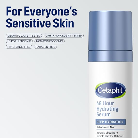 Cetaphil Deep Hydration Fragrance Free 48 Hour Activation Serum, 1 Fl oz, 48Hr Dry Skin Face Moisturizer for Sensitive Skin, With Hyaluronic Acid, Vitamin E & B5, Dermatologist Recommended | 48-Hour Hydrating Serum, Hyaluronic Acid, Vitamin E & B5, Dry Skin Relief, Fragrance Free, Dermatologist Recommended Skincare