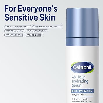 Cetaphil Deep Hydration Fragrance Free 48 Hour Activation Serum, 1 Fl oz, 48Hr Dry Skin Face Moisturizer for Sensitive Skin, With Hyaluronic Acid, Vitamin E & B5, Dermatologist Recommended | 48-Hour Hydrating Serum, Hyaluronic Acid, Vitamin E & B5, Dry Skin Relief, Fragrance Free, Dermatologist Recommended Skincare