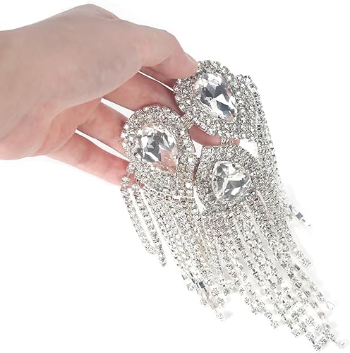 Miniatura 3 de 2 piezas de charreteras de hombro con flecos de cristal, diseño de gota de agua plateada, apliques de diamantes de imitación para ropa de mujer,