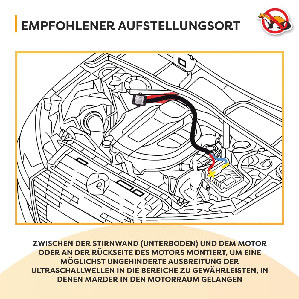 Light&Flash Marderschutz für Auto | Schutz von 1 Seite des Motors Stromversorgung/ 12 V Stromausgang Langes Kabel