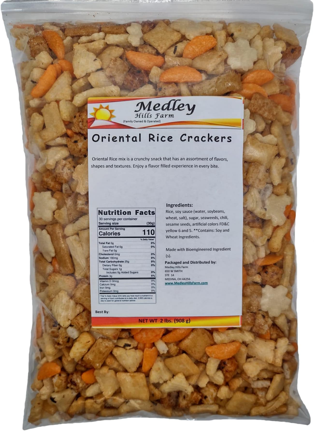 Medley Hills Farm Oriental rice crackers japanese Crunchy & Spicy | in Resealable Bag | 2 lbs