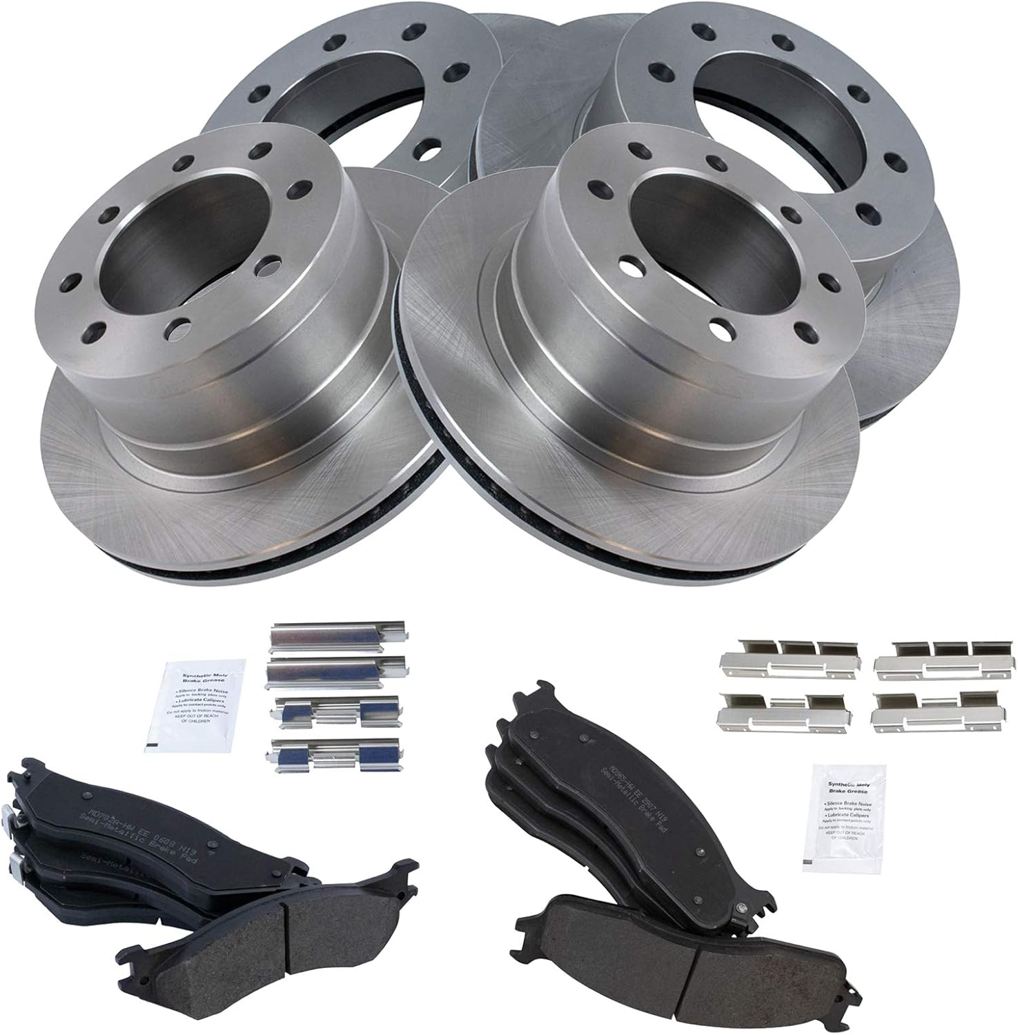 TRQ Front and Rear Brake Pad & Rotor Kit Brake Pads Brake Rotor Semi-Metallic Compatible with 2006-2008 Dodge Ram 1500 2003-2008 Ram 2500 Ram 3500